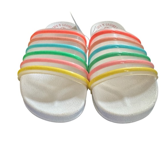 BNWT Disney Parks Little Mermaid Ariel Rainbow Striped Swim Slide Sandals Sz 2/3 - Picture 2 of 8